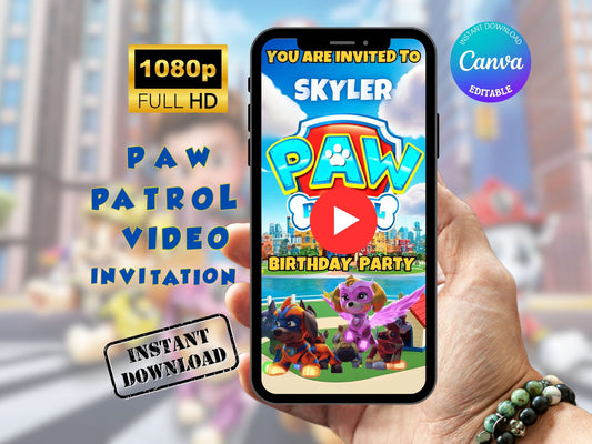 Paw Patrol Birthday Video Invitation | Customizable Kids Party Invite | Animated Digital eCard | Instant Download HD MP4
