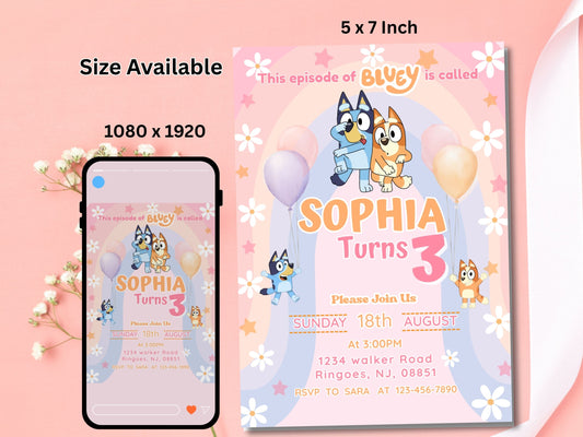 Customizable Bluey Birthday Invitation Card - Editable Bluey Party Invitation - Printable Bluey Birthday Template - Digital Prints