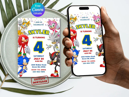 Customizable Sonic Birthday Invitation Card | Editable Sonic Party evite | Instant Download | Sonic the Hedgehog Invitation
