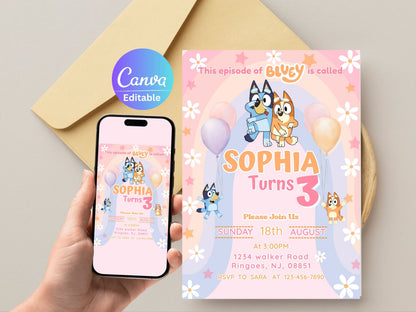 Customizable Bluey Birthday Invitation Card - Editable Bluey Party Invitation - Printable Bluey Birthday Template - Digital Prints