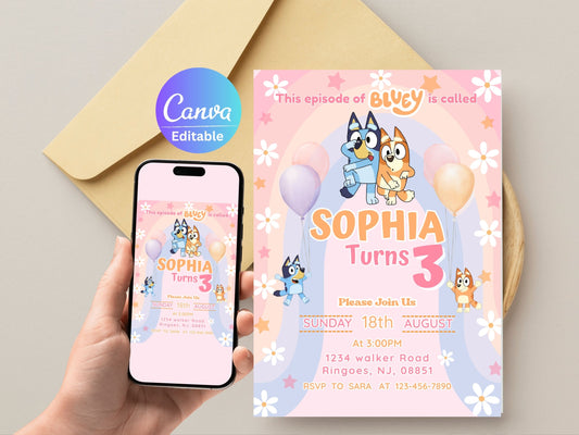 Customizable Bluey Birthday Invitation Card - Editable Bluey Party Invitation - Printable Bluey Birthday Template - Digital Prints