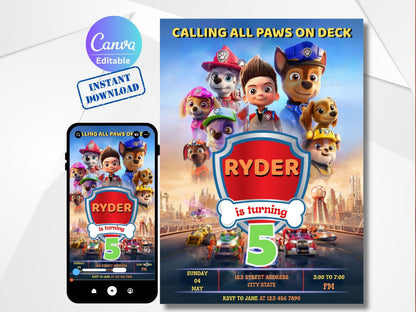 Paw Patrol Birthday Invitation | Editable Paw Patrol Invite | Paw Patrol Kid Party Invite  | Instant Digital Download