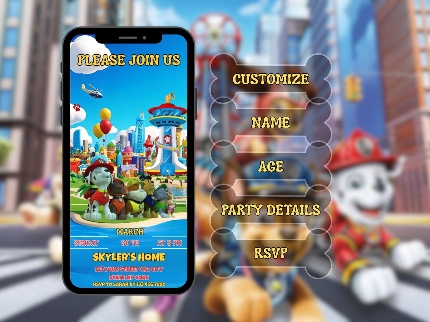 Paw Patrol Birthday Video Invitation | Customizable Kids Party Invite | Animated Digital eCard | Instant Download HD MP4