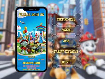 Paw Patrol Birthday Video Invitation | Customizable Kids Party Invite | Animated Digital eCard | Instant Download HD MP4