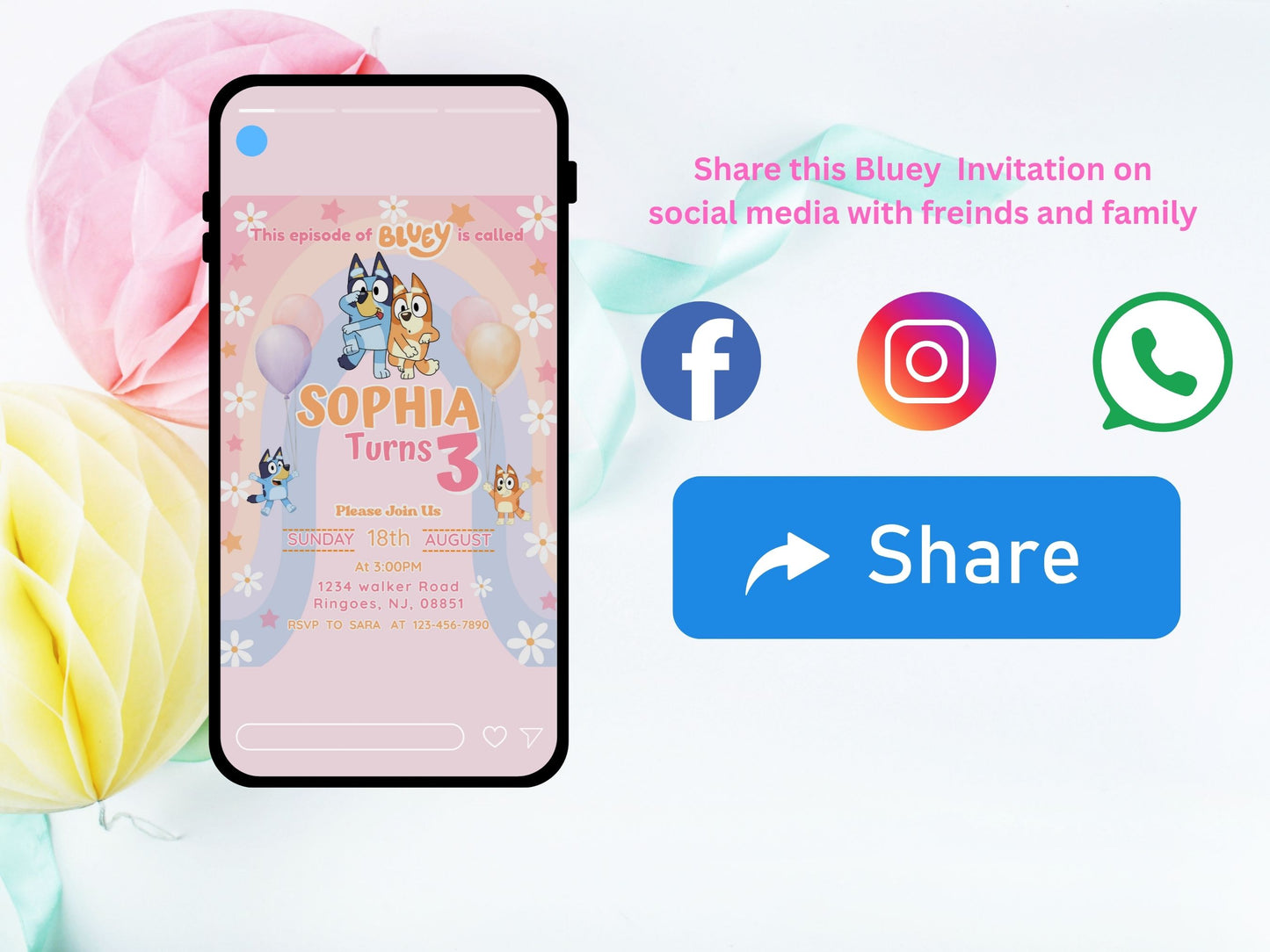 Customizable Bluey Birthday Invitation Card - Editable Bluey Party Invitation - Printable Bluey Birthday Template - Digital Prints
