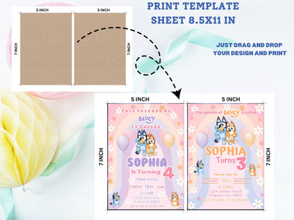 Customizable Bluey Birthday Invitation Card - Editable Bluey Party Invitation - Printable Bluey Birthday Template - Digital Prints