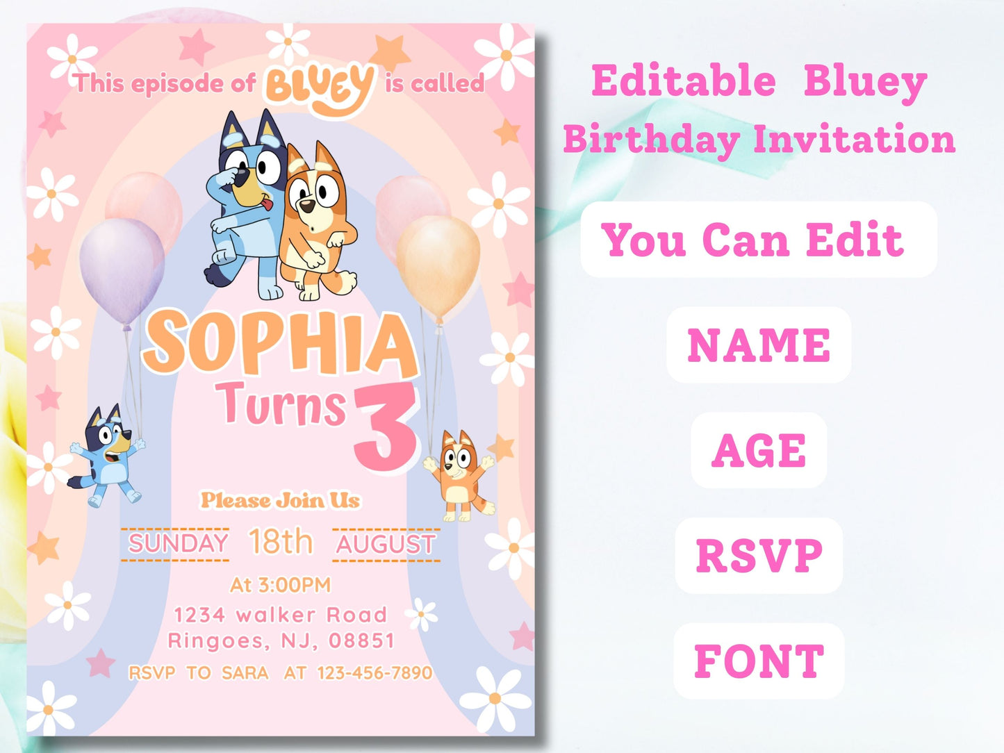 Customizable Bluey Birthday Invitation Card - Editable Bluey Party Invitation - Printable Bluey Birthday Template - Digital Prints
