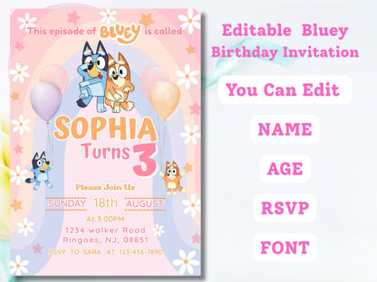 Customizable Bluey Birthday Invitation Card - Editable Bluey Party Invitation - Printable Bluey Birthday Template - Digital Prints