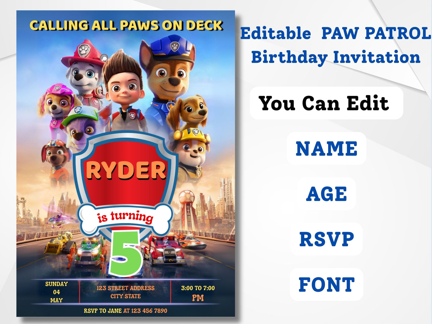 Paw Patrol Birthday Invitation | Editable Paw Patrol Invite | Paw Patrol Kid Party Invite  | Instant Digital Download