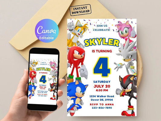 Customizable Sonic Birthday Invitation Card | Editable Sonic Party evite | Instant Download | Sonic the Hedgehog Invitation