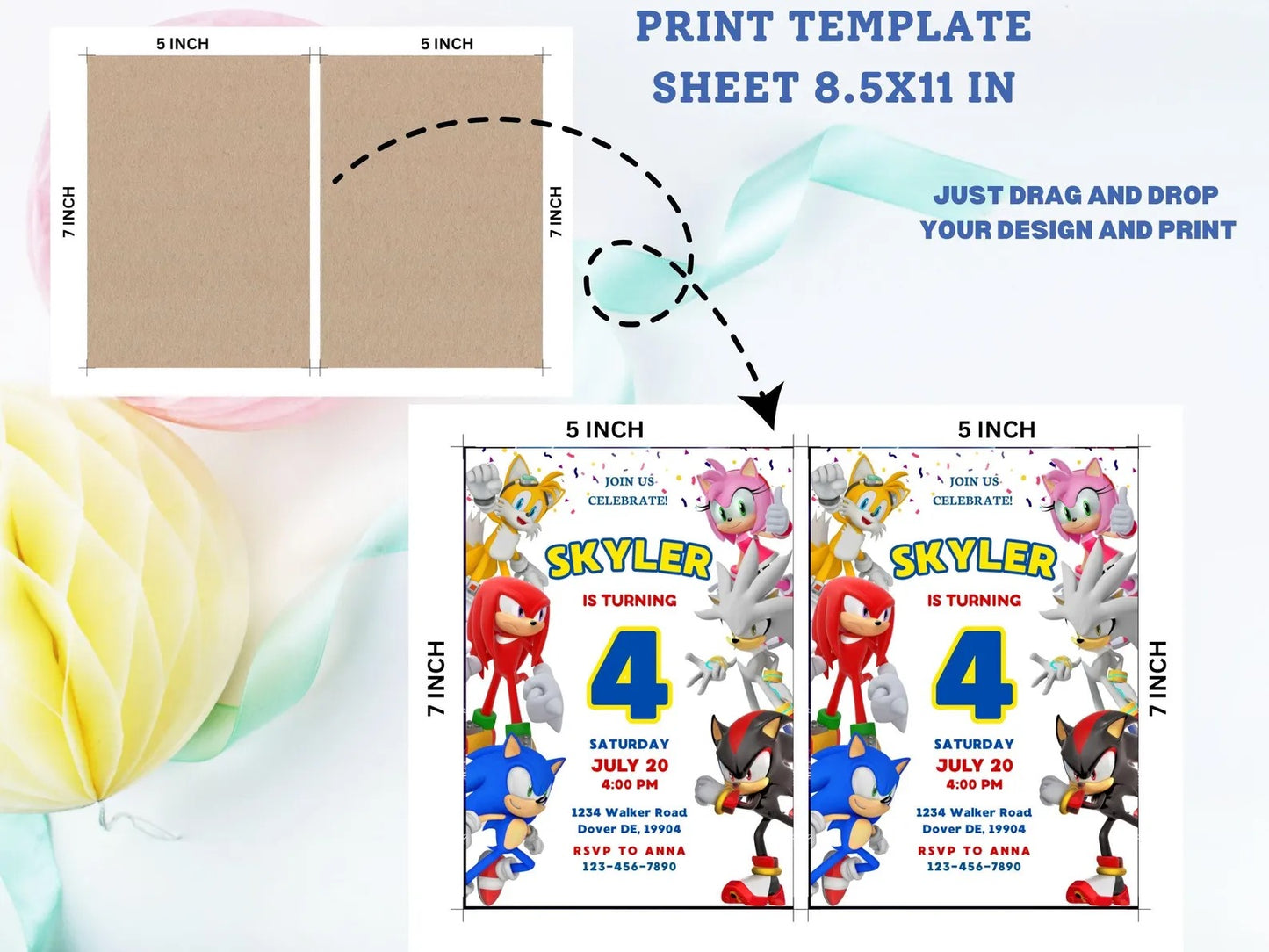 Customizable Sonic Birthday Invitation Card | Editable Sonic Party evite | Instant Download | Sonic the Hedgehog Invitation